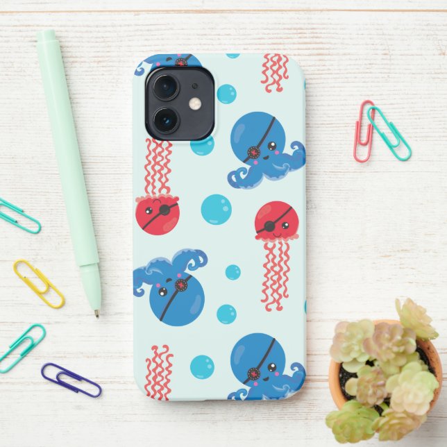 Coque iPhone Pirate Octopus, Pirate Jellyfish, Sea Animaux (Sur le bureau)