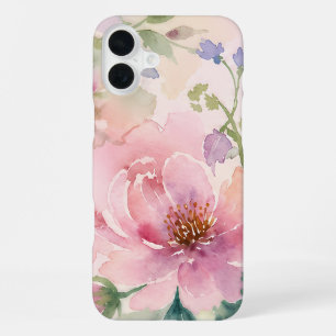 Coque iPhone 16 Plus Pivoine Florale Aquarelle Rose Pâle