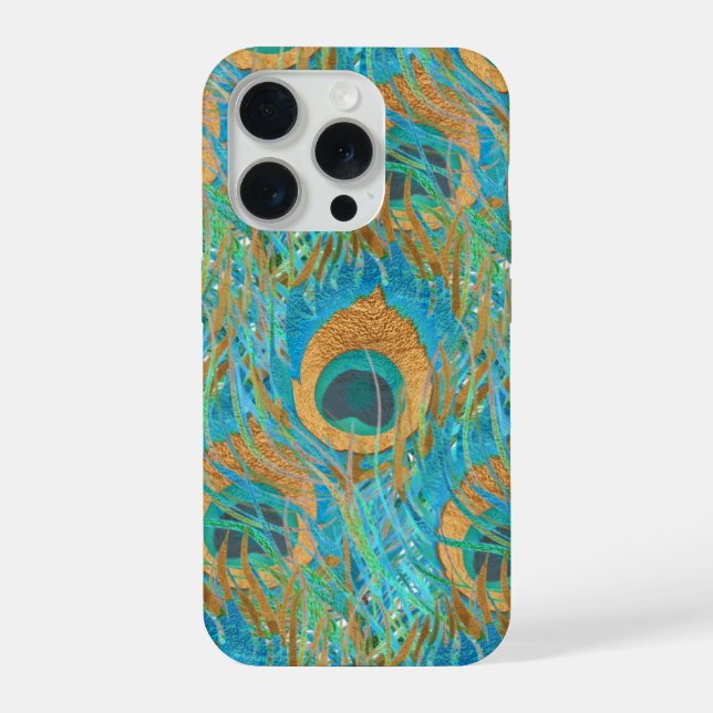 Coque iPhone PixDezines Handdrawn H2 Peacock/Cobalt/Aqua Blue (Verso)