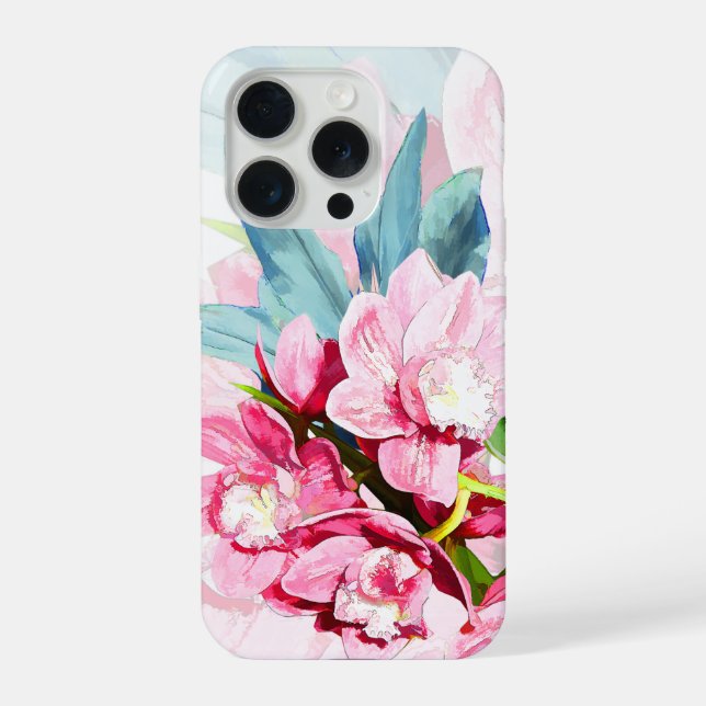 Coque iPhone PixDezines Orchid Isle, Orchidées roses Ti bleu (Verso)
