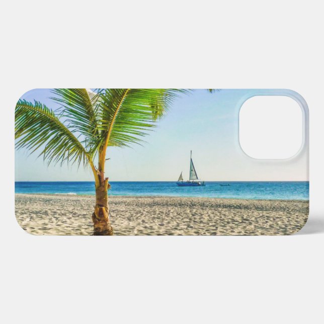 Coque iPhone Plages tropicales | Bateau, Palmier, Aruba (Verso Horizontal)