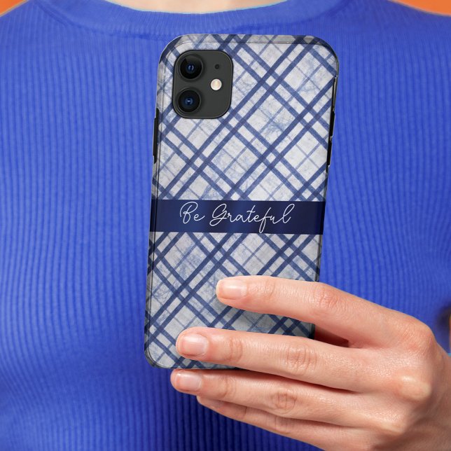 coque iphone plaid bleu Abstrait (Créateur téléchargé)