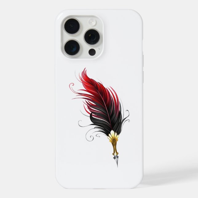 Coque iPhone Plume rouge avec pointe en or (Verso)