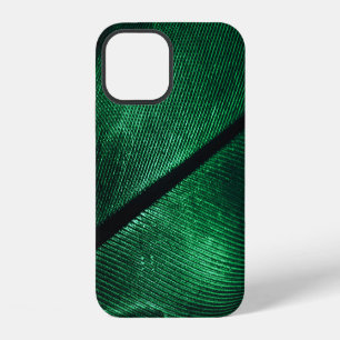 Coque iPhone 12 Plume verte, texture de motif magnifique.