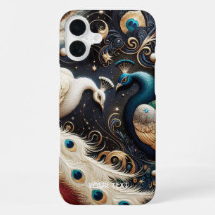 Coque iPhone 16 Plus Plumes de croissant de paons mignons de fantaisie