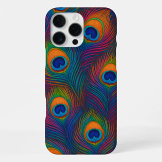 Coque iPhone 16 Pro Max Plumes de paon colorées