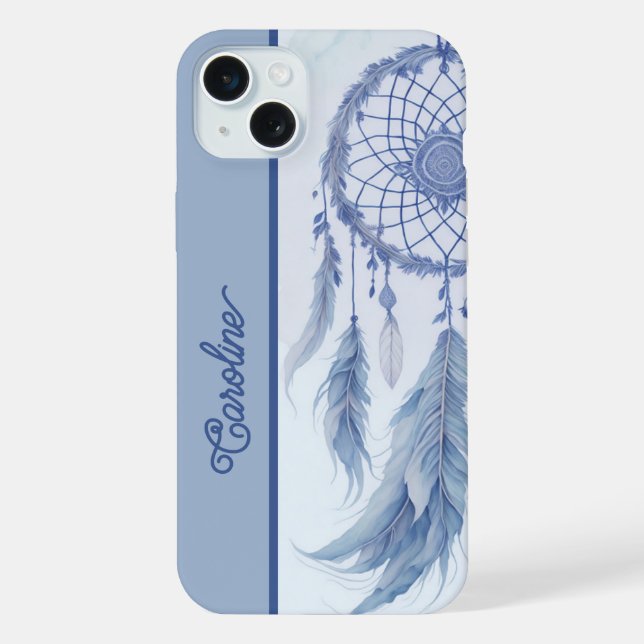 Coque iPhone Plumes de sécheuse à aquarelle bleue (Verso)