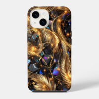 Plumes d'or de luxe et Motif étincelant en pierre