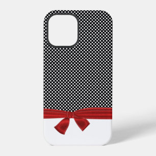 Coque iPhone 12 Pro points blancs sur fond noir avec noeud