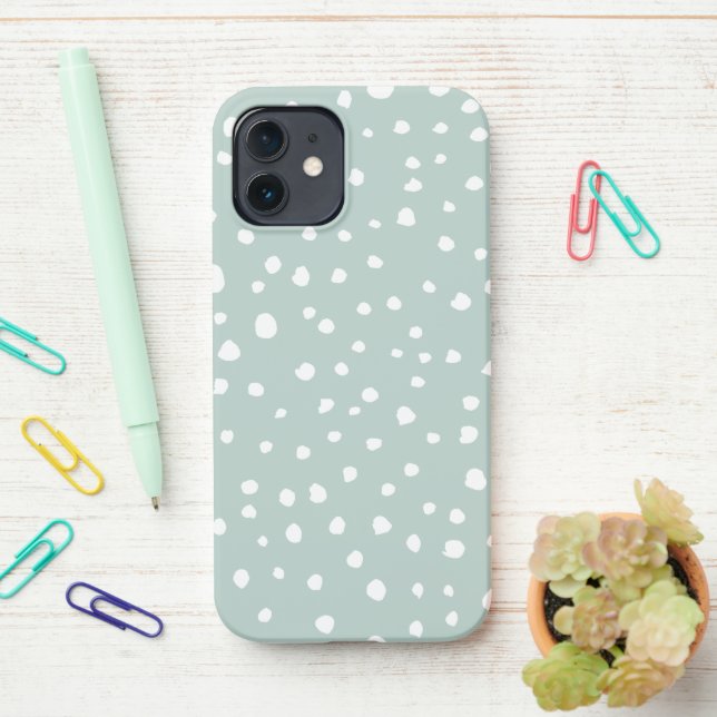 Coque iPhone Points Dalmatiens verts, Points Dalmatiens, Pots D (Sur le bureau)
