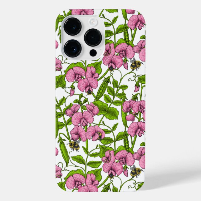 Coque iPhone Pois doux et bourdons, rose, vert et blanc (Verso)