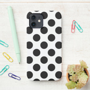 Coque iPhone 12 Pois, Motif Polka Dot, noir et blanc