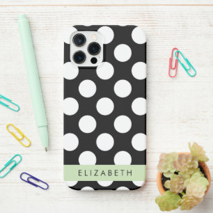 Coque iPhone 12 Pro Pois noirs et blancs, pointillés, Votre nom