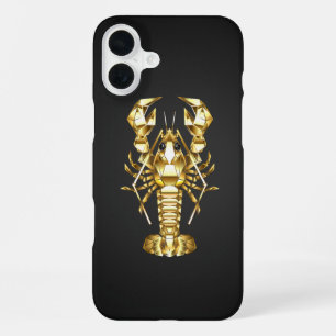 Coque iPhone 16 Plus Poisson à langouste polygonale dorée sur noir
