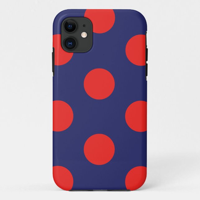 coque iphone Polka Dot Marine Bleu & Rouge (Dos)