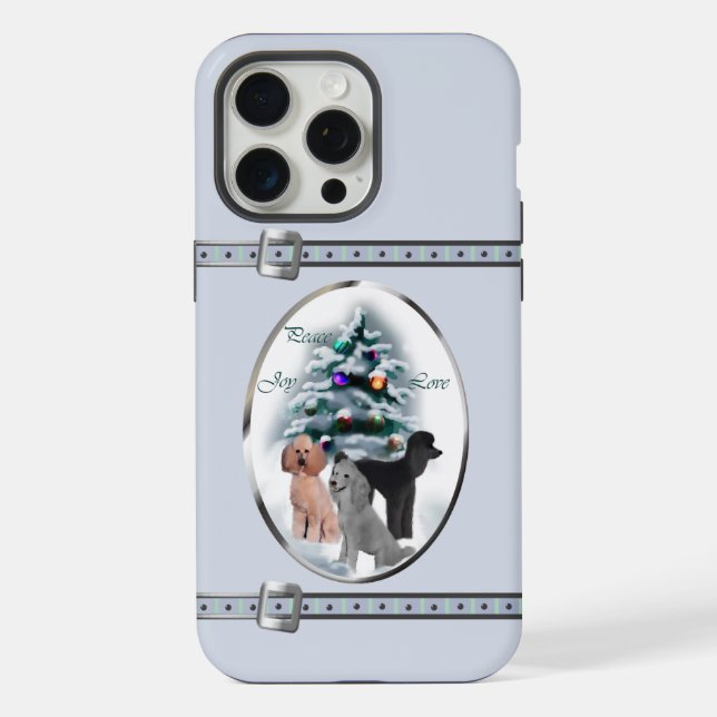Coque iPhone Poodle Trio Cute Bleu Fêtes de Noël (Verso)