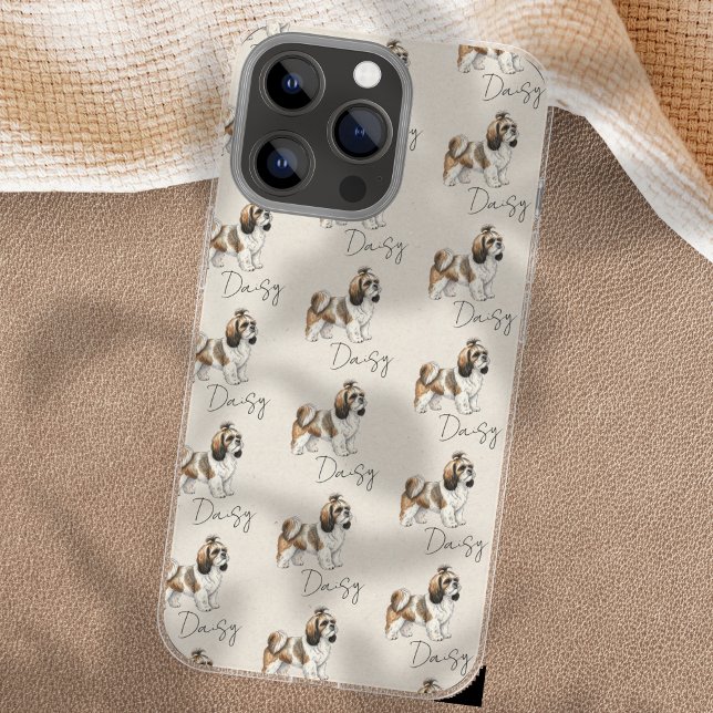 Coque iPhone Portrait de l'animal de compagnie dessiné à la mai (Showcase your furry friend with this Hand Drawn Pet Portrait Sketch Shih Tzu Case!)
