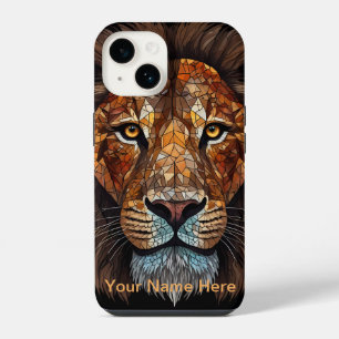 Coque Pour iPhone 14 Portrait de lion en vitrail mosaïque 