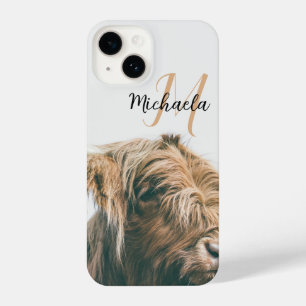 Coque Pour iPhone 14 Portrait de vache Highland nom personnalisé monogr