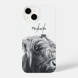 Coque Pour iPhone 14 Portrait de vache Highland premier monogramme noir