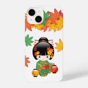 Coque Pour iPhone 14 Poupée Kokeshi d'automne - Fille Geisha en kimono 