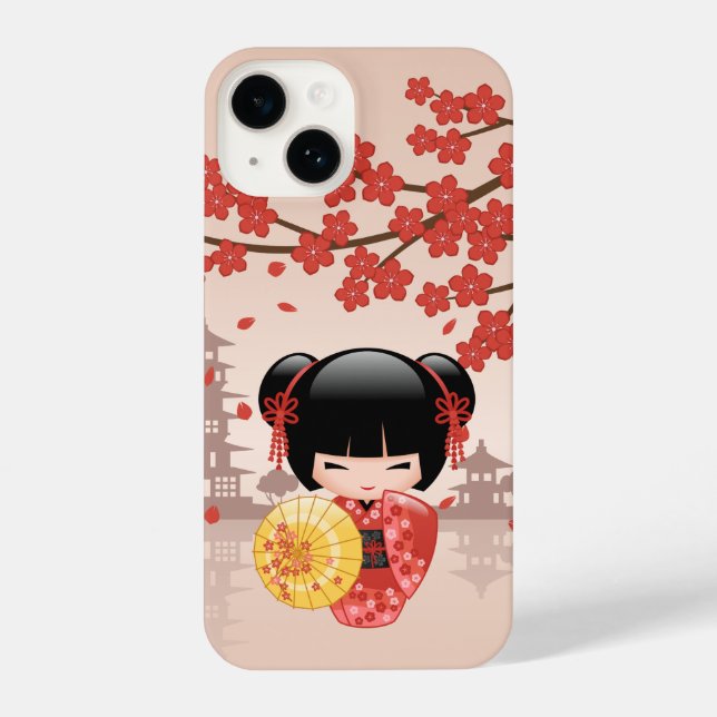 Coque iPhone Poupée rouge Sakura Kokeshi - Geisha japonais (Verso)