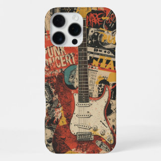 Coque iPhone 16 Pro Max Punk Rock Guitar Collage Music Art for Rock Fans