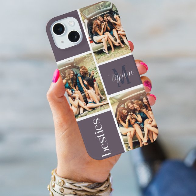 Coque iPhone Purple 3 Photos Besties Monogramme couleur modifia (Créateur téléchargé)