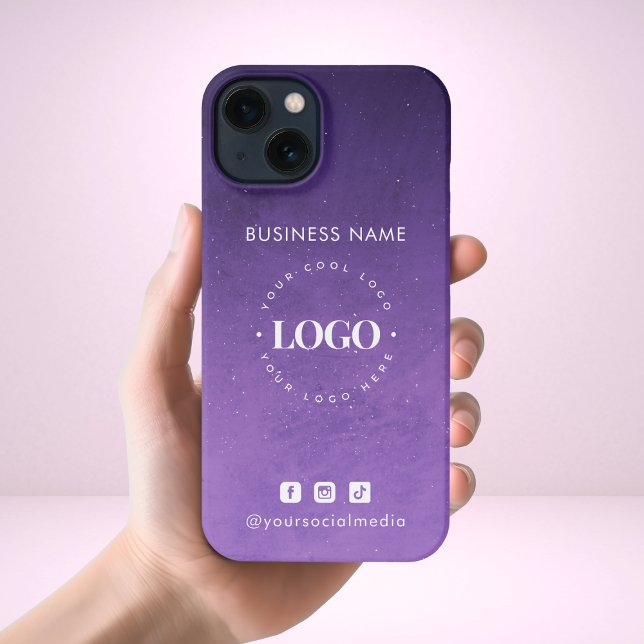 Coque iPhone Purple Galaxy Ombre Business Logo & Social Media (Créateur téléchargé)
