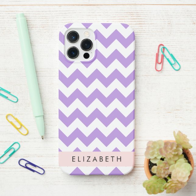Coque iPhone Purple Zigzag, Purple Chevron, Votre Nom (Sur le bureau)