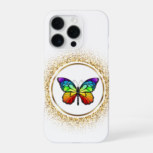 Coque iPhone Rainbow Butterfly in a Golden Circle  (Verso)