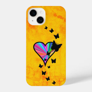 Coque Pour iPhone 14 Rainbow heart and Butterfly