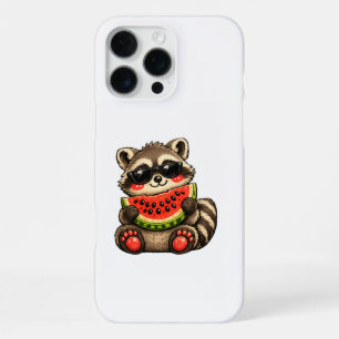 Coque iPhone 16 Pro Max Raton laveur mignon avec pastèque