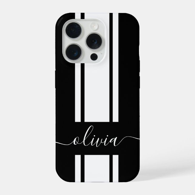 Coque iPhone Rayures de course tendance moderne monogrammées  (Verso)