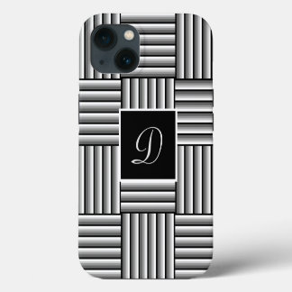 Etui iPhone 13 Rayures modernes en noir, blanc et gris - Monogram