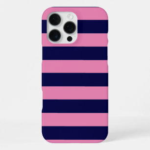 Coque iPhone 16 Pro Max Rayures Nautiques Bleu Nuit et Rose