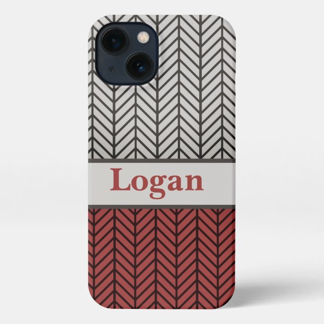 Coque iPhone Red Black and Grey Black Masculine Chevron Pattern (Verso)