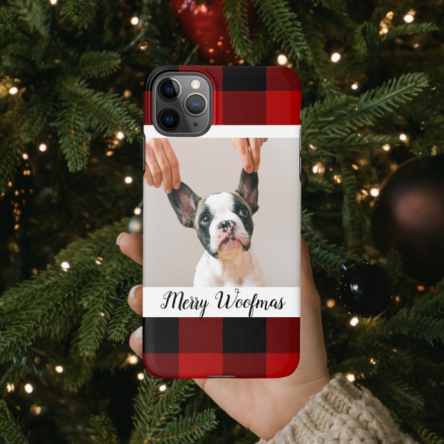 Coque iPhone Red Buffalo Plaid & Joyeux Woofmas Avec Photo Chie (Créateur téléchargé)