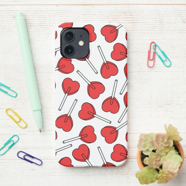 Coque iPhone Red Lollipops, Heart Lollipops, Lollipop Pattern (Sur le bureau)