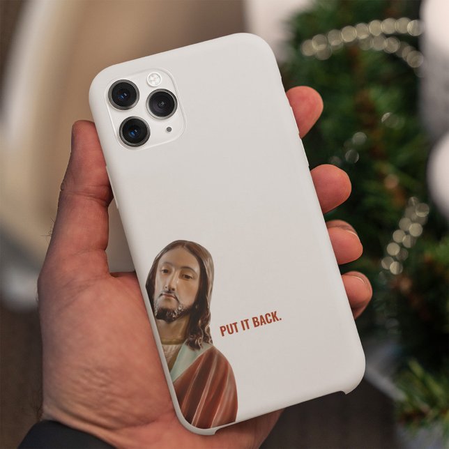 Coque iPhone Remettez-Le Drôle Jésus Sur arrière - plan Blanc (Créateur téléchargé)