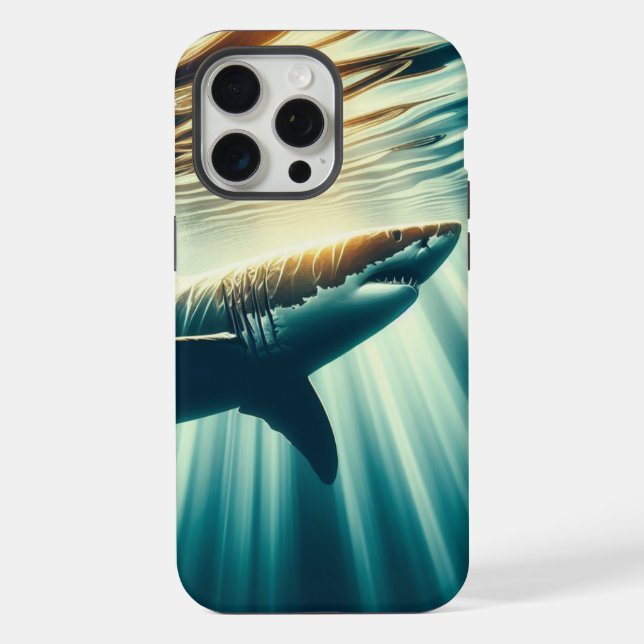 Coque iPhone Requin dans la mer bleue profonde & soleil (Verso)
