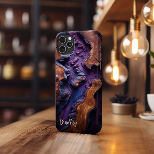 coque iphone, Résine violette, Bois de Burl Design (Créateur téléchargé)