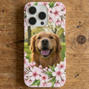 Coque iPhone 16 Pro Retriever doré photo personnalisée avec cerisier e