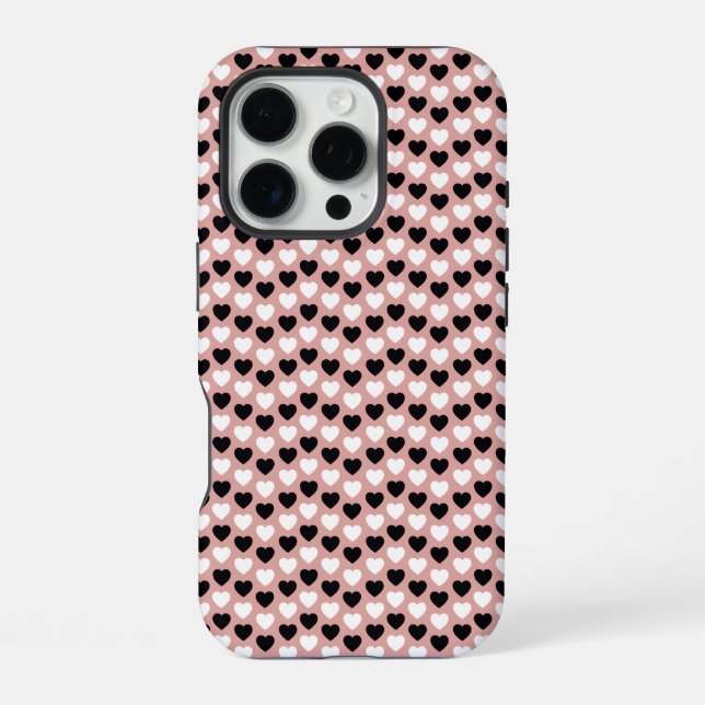 Coque iPhone Retro Hearts Pink Black & White (Verso)