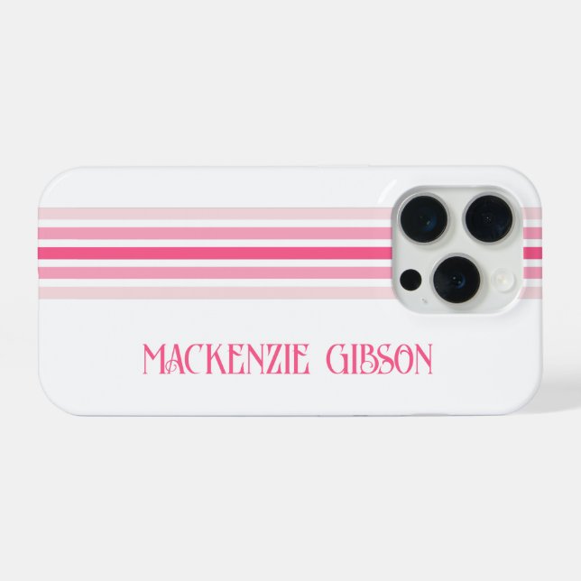 Coque iPhone Retro Monogrammed Minimalist Pink Stripes (Verso Horizontal)