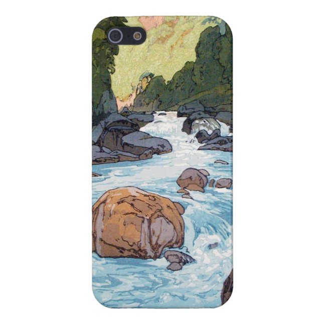 Coque iPhone Rivière de Kurobe par art de hanga de tibia de (Dos)