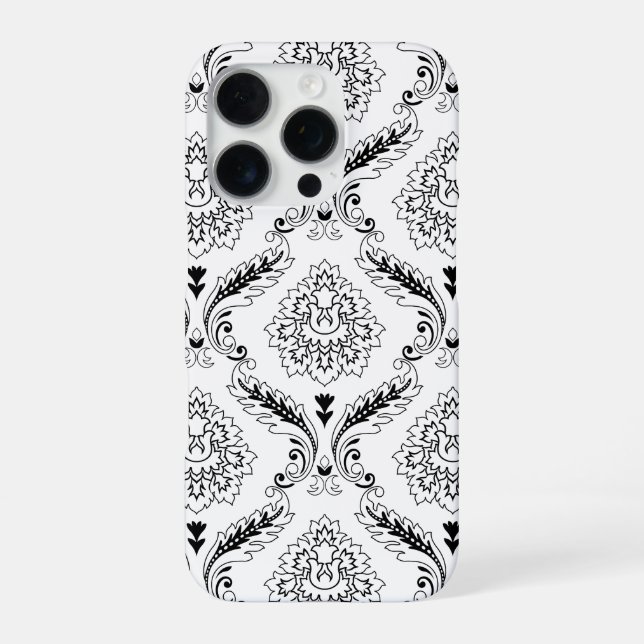Coque iPhone Rococo Damask Line Pattern Black on White (Verso)