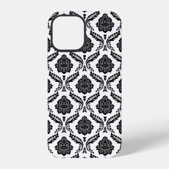 Coque iPhone Rococo Damask Pattern Black on White (Verso)