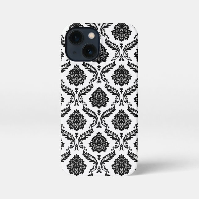 Coque iPhone Rococo Damask Pattern Black on White (Verso)
