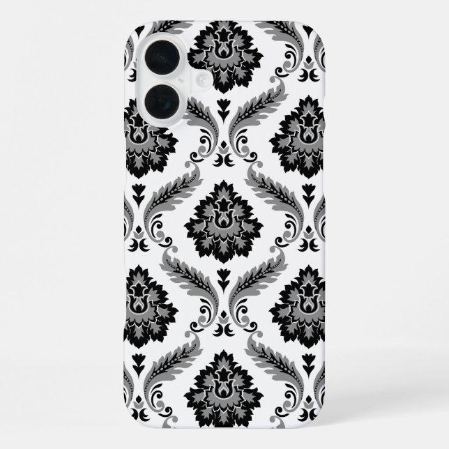 Coque iPhone Rococo Damask Pattern Grey Black White (Verso)
